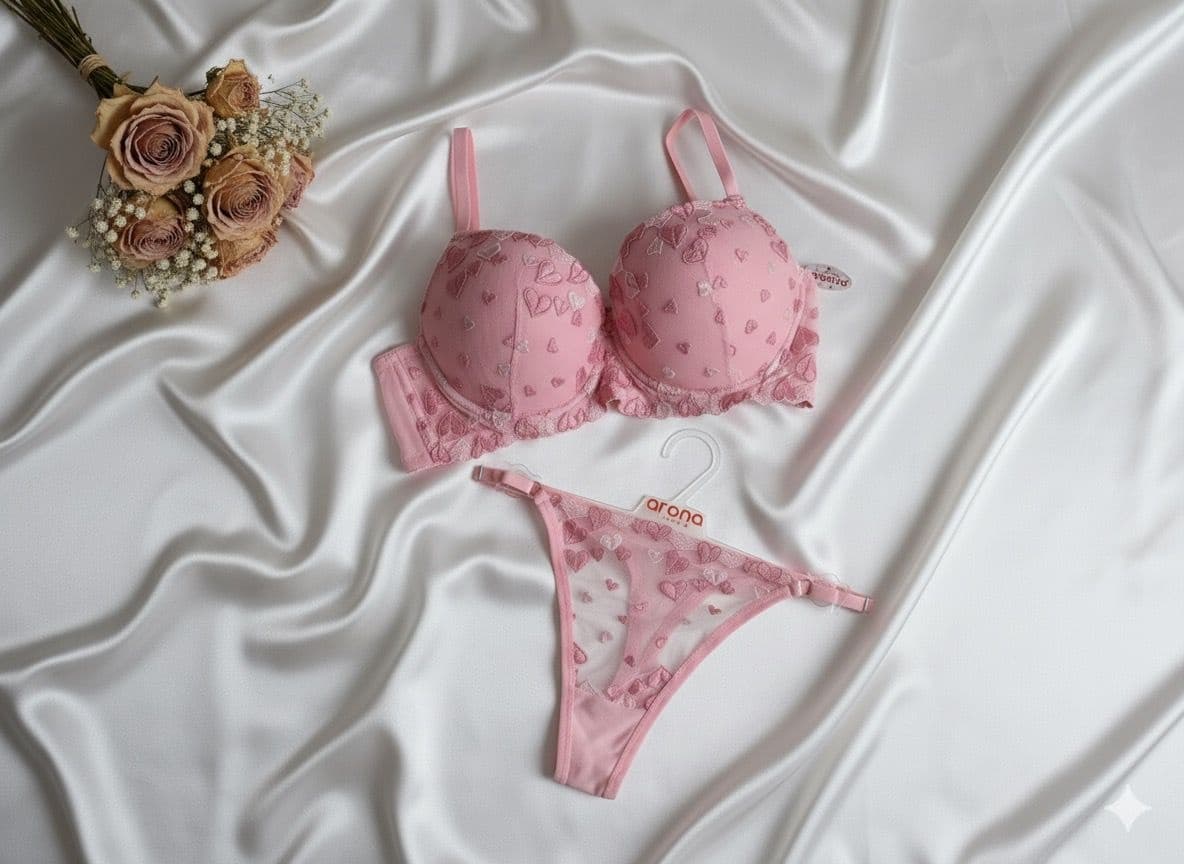 Pembe Dolgulu Kalpli Push Up Iç Çamaşırı Takımı - 3
