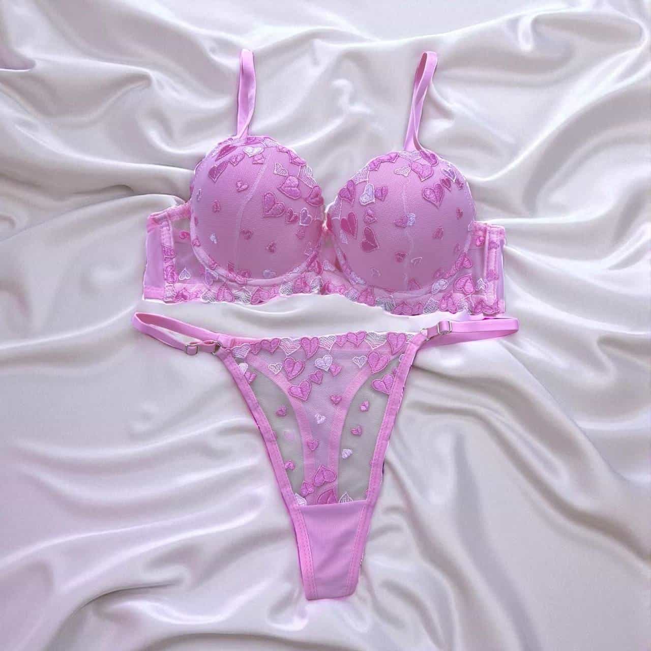 Pembe Dolgulu Kalpli Push Up Iç Çamaşırı Takımı